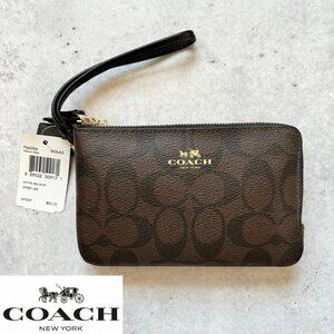 COPY - NWT Coach Signature Double Corner Zip wristlet